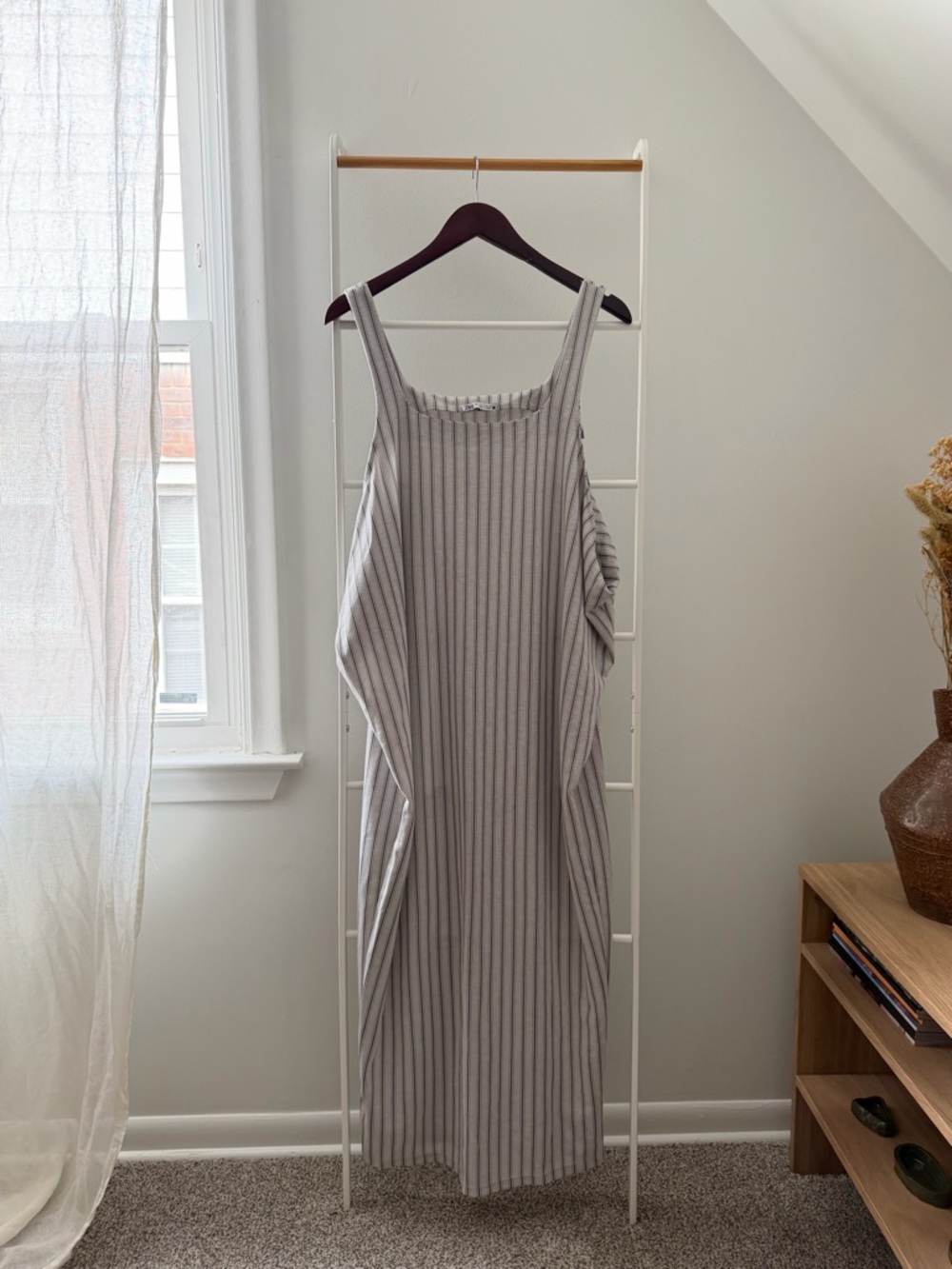 Zara Gray Striped Sleeveless Maxi Dress